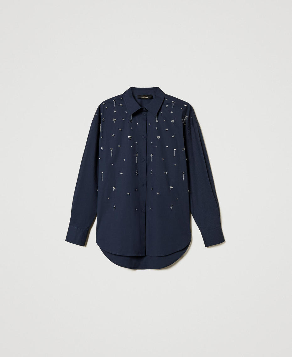 Camicia con ricami a mano Deep Blue Donna 251AP2291_03585_S0