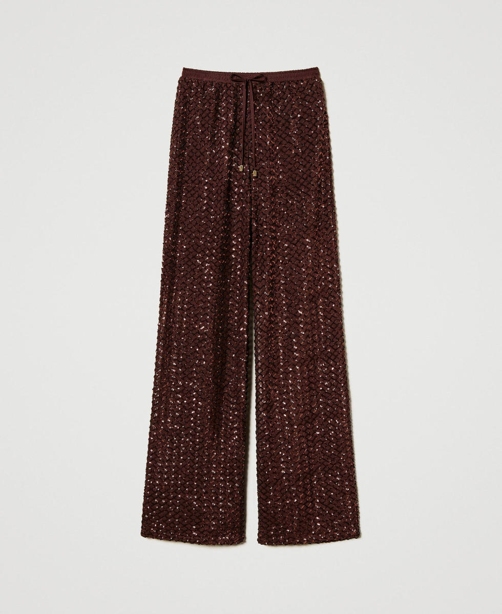Tulle trousers with sequins Brown Stone Woman 251LB2QBB_12133_S0