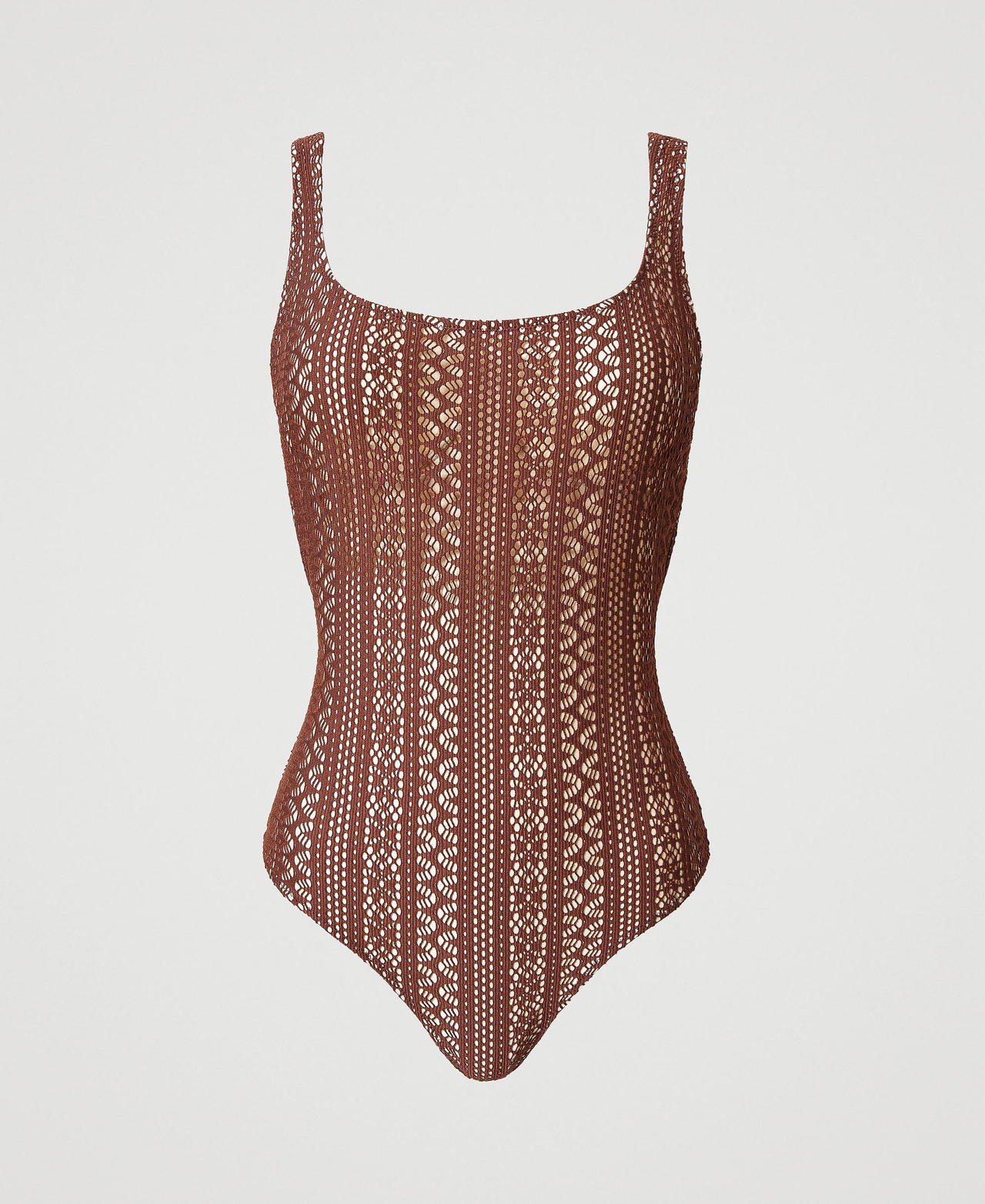 Lace-effect one-piece swimsuit Brown Stone Woman 251LBMGZZ_12133_0S