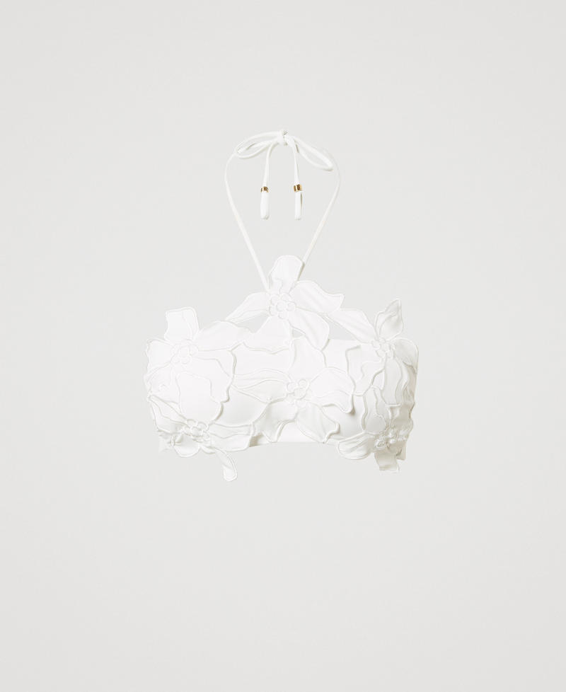 Bandeau bikini top with floral patches Sugar White Woman 251LMMV12_00632_S0