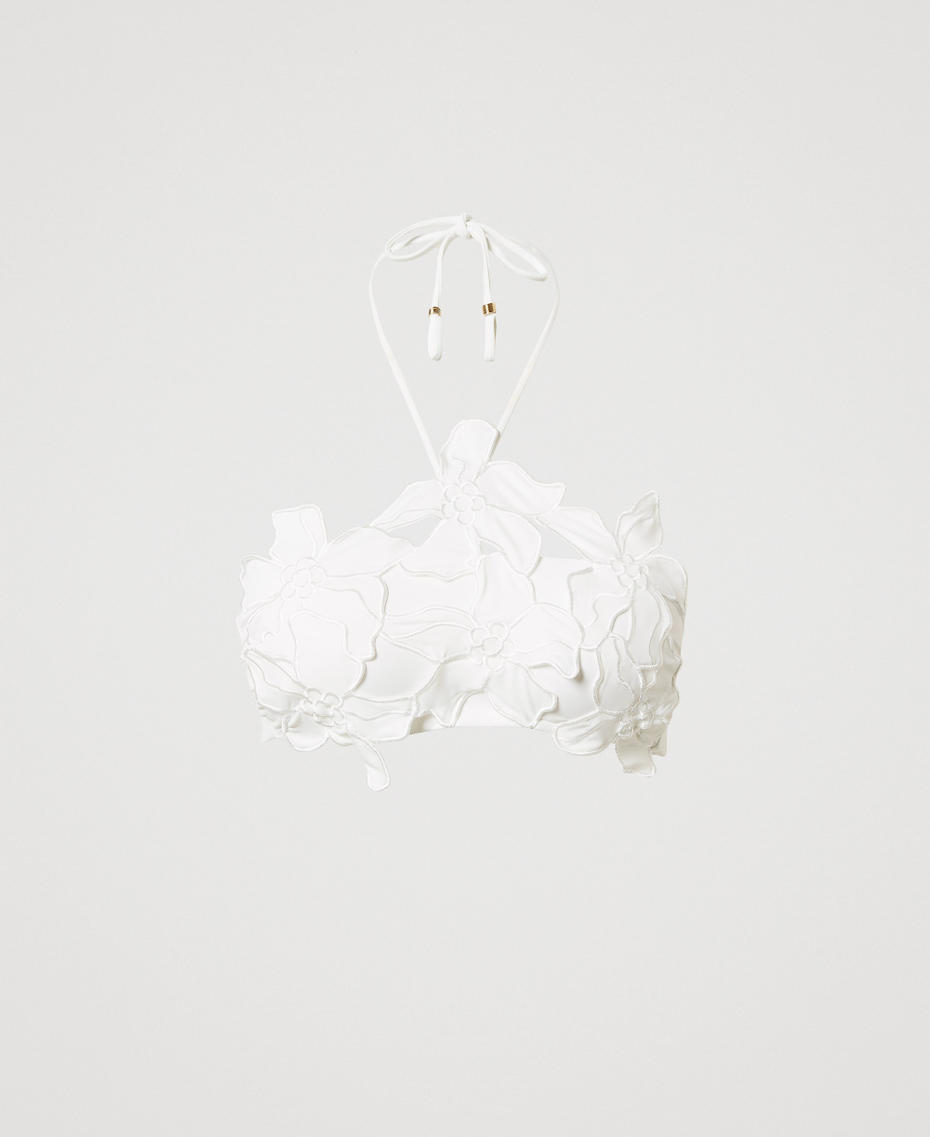 Bandeau bikini top with floral patches Sugar White Woman 251LMMV12_00632_S0