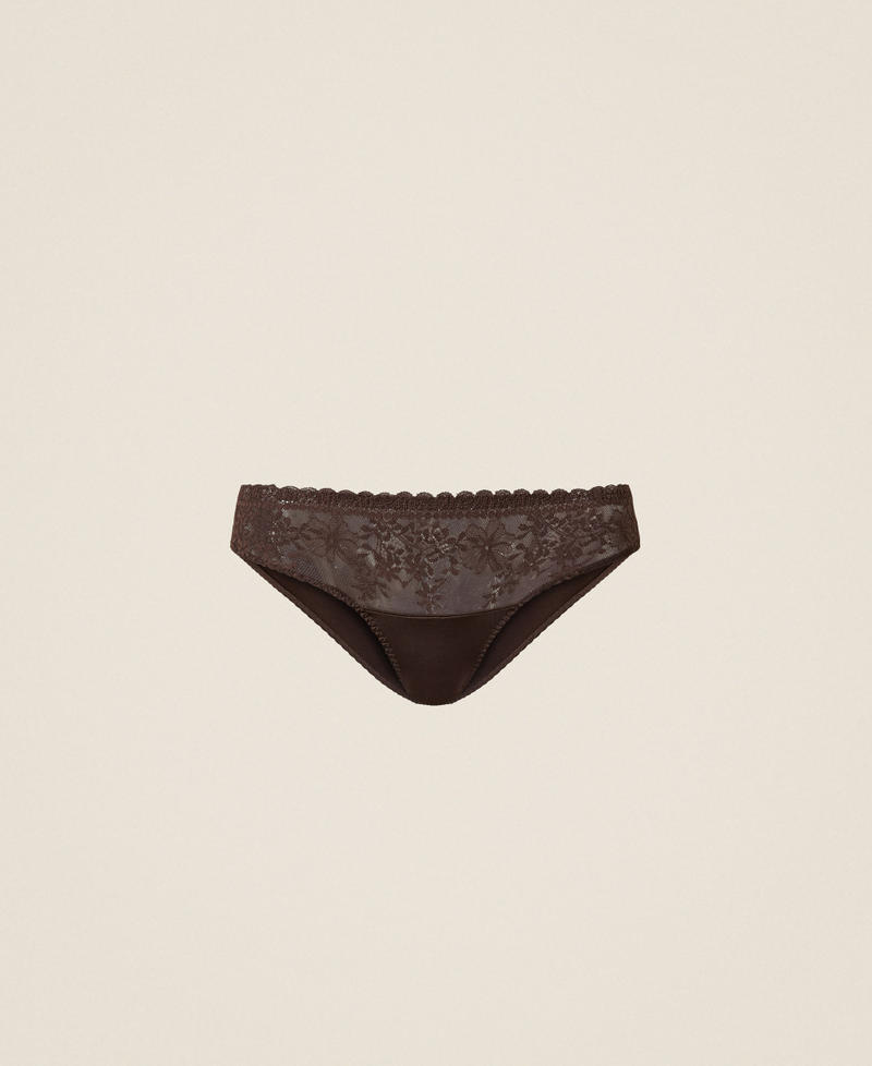 Slip en dentelle et charmeuse Chocolat Noir Femme 252LI6B66_11054_S0