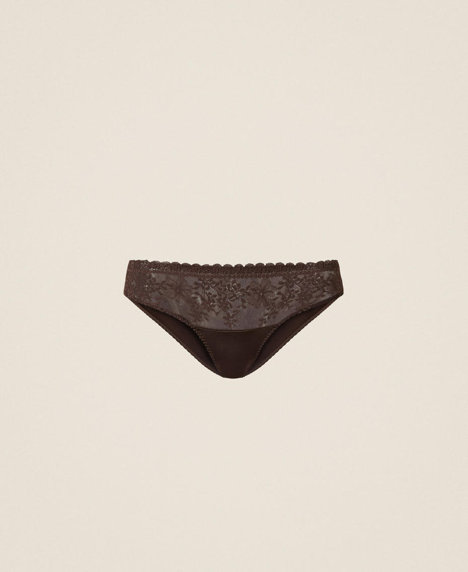 Slip en dentelle et charmeuse Chocolat Noir Femme 252LI6B66_11054_S0