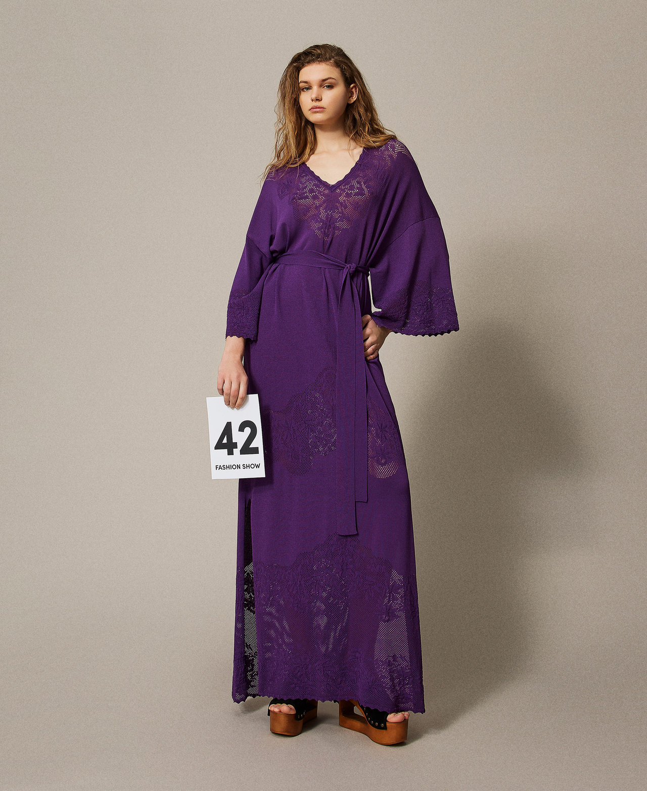 Long openwork knit dress Woman, Purple | TWINSET Milano