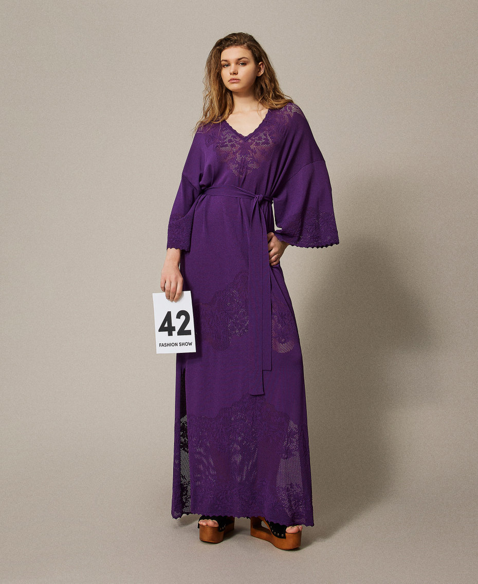Long openwork knit dress "Black Dahlia" Purple Woman 251TS3210_00892_PS