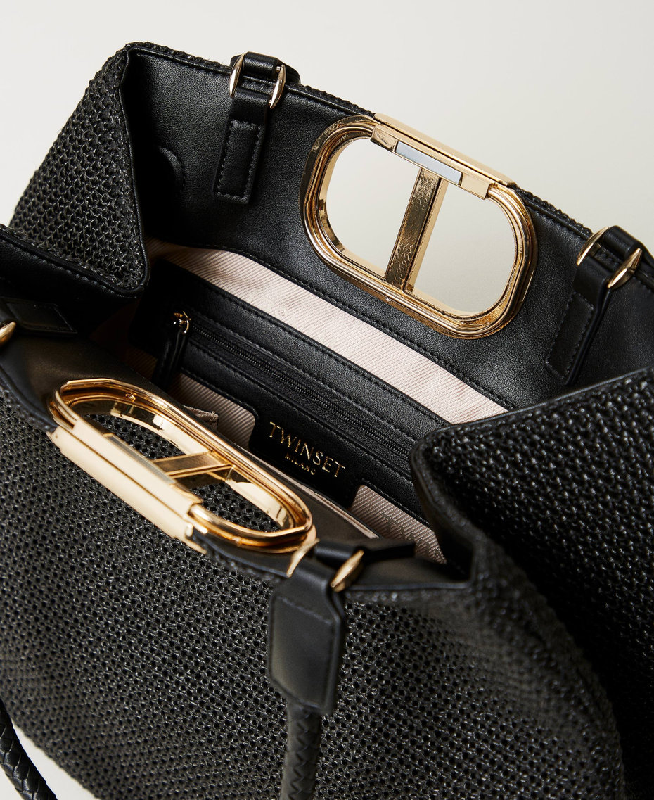 Borsa shopper 'Lila' effetto paglia intrecciata Nero Donna 251TB7240_00006_05