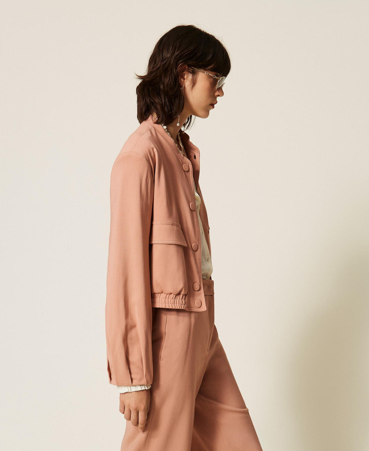Twill bomber jacket with pockets Dusty Pink Woman 262TP268E_00916_02