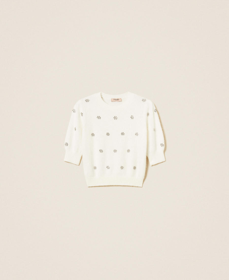 Pullover aus Angorawollmischung mit Stickerei Weiß Schnee Frau 252TT3181_00282_S0