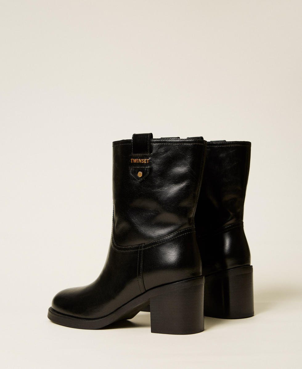 Bottines en cuir avec logo Noir Femme 252TCP082_00006_03