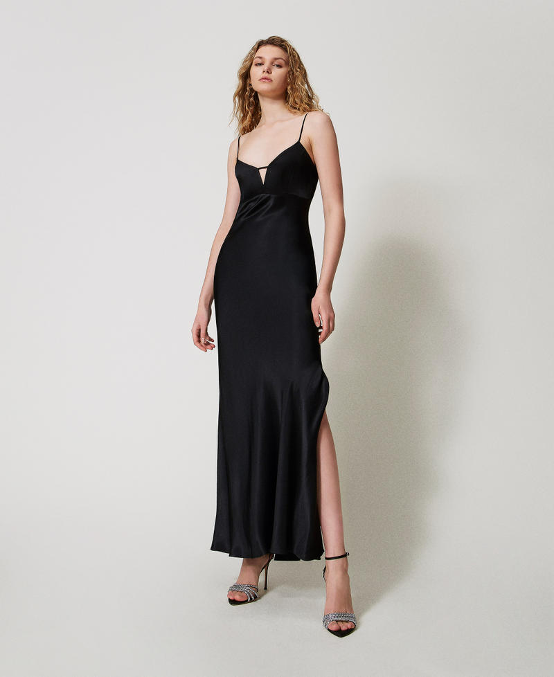 Long satin slip dress Black Woman 251TP2653_00006_01