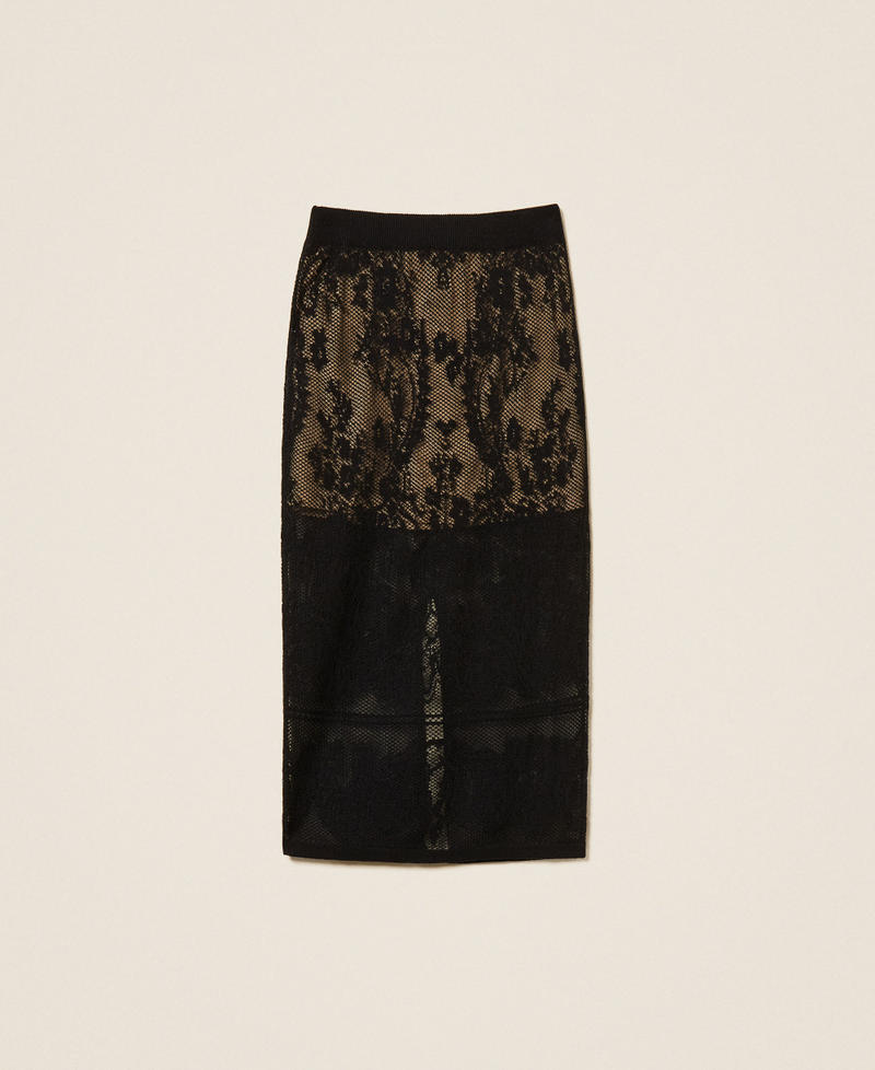Jupe mi-longue en maille jacquard Noir Femme 262TF3032_00006_S0