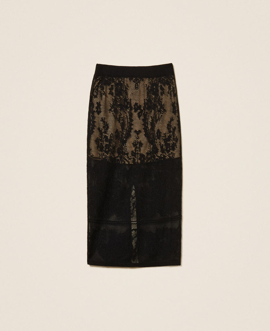 Jupe mi-longue en maille jacquard Noir Femme 262TF3032_00006_S0
