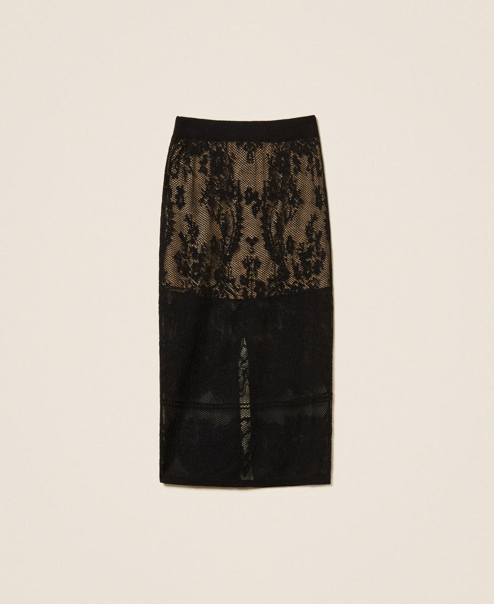 Jupe mi-longue en maille jacquard Noir Femme 262TF3032_00006_S0