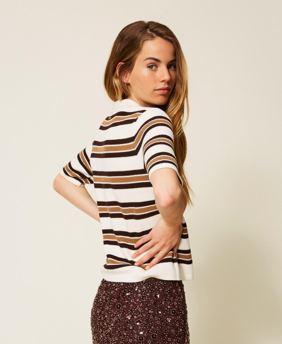 Striped polo shirt Off White/Chocolate/Camel Stripe Woman 252LI3LBB_12726_03