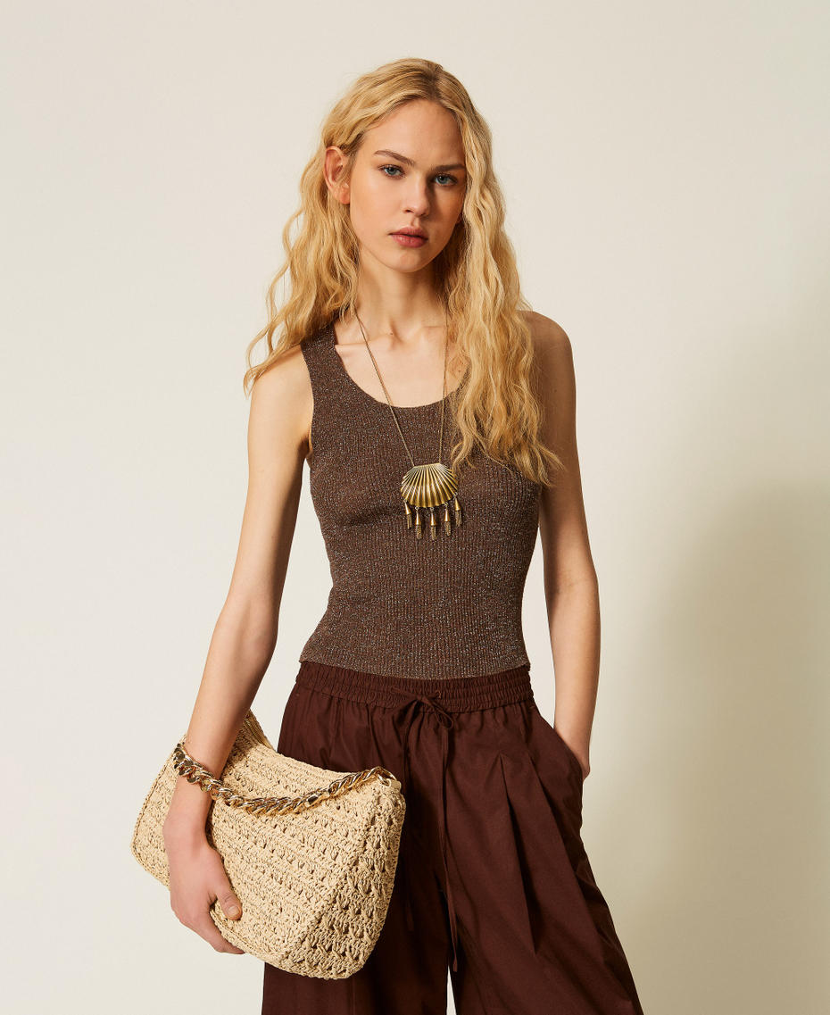 Top aus Leinenstrick mit Lurex Coffee Liqueur Lurex Frau 261TT3212_13566_01