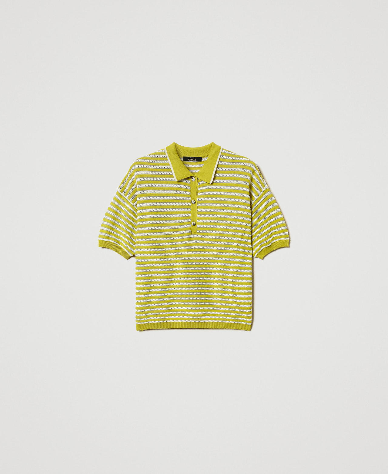Jersey de polo con rayas de lúrex Bicolor Sugar / Citronelle Mujer 251AP3020_12177_0S