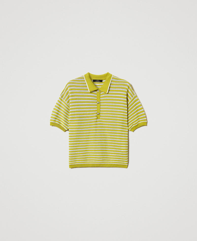Pull polo avec rayures lurex Bicolore Sugar/Citronnelle Femme 251AP3020_12177_S0