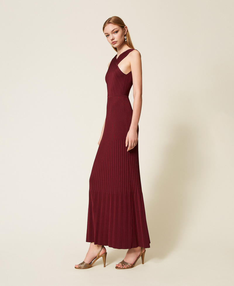 Long crossover knit dress Light Winetasting Woman 252TP3160_12367_02
