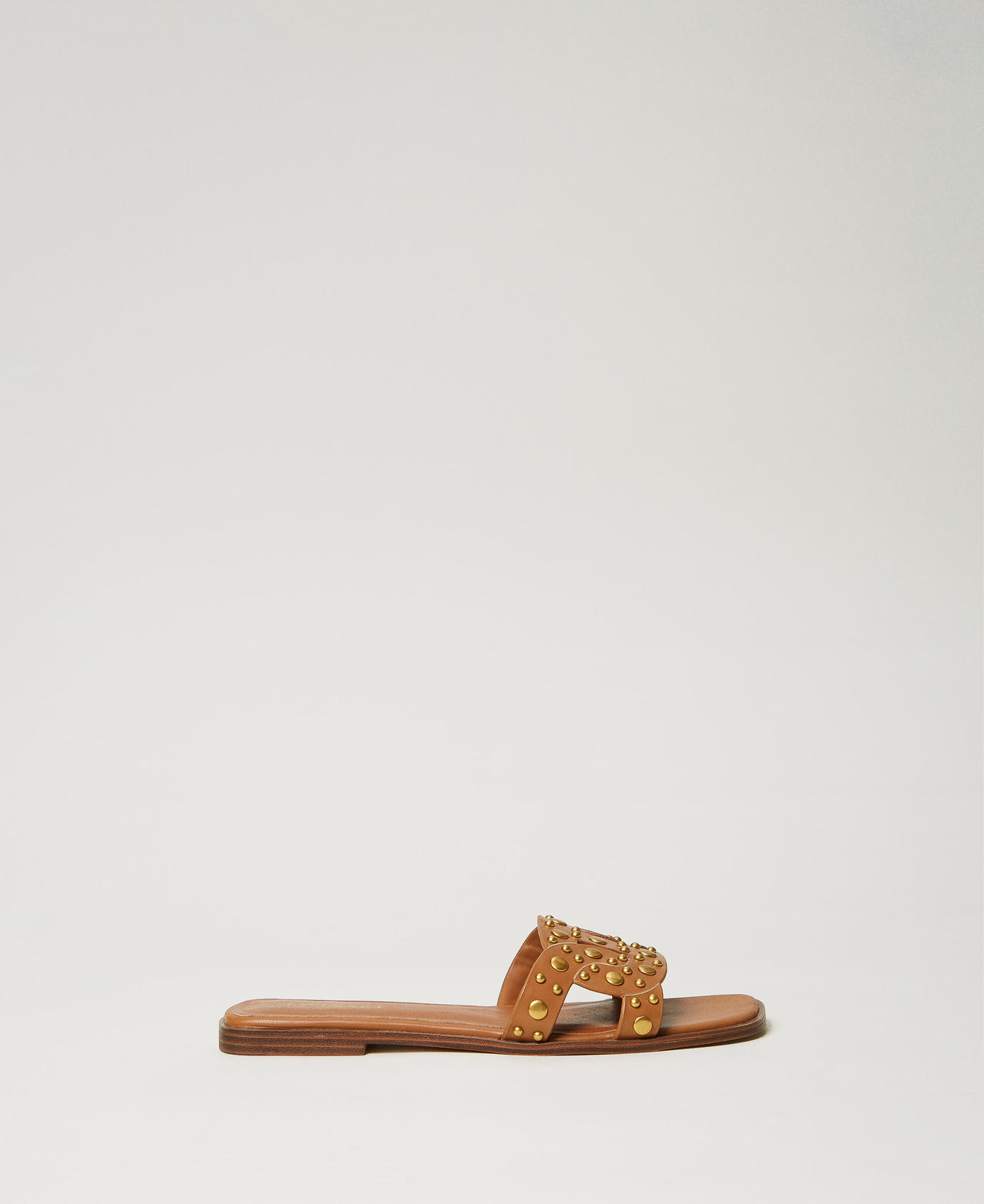 Leather slider sandals with studs Leather Brown Woman 251TGT072_00057_01