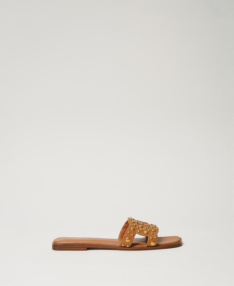 Leather slider sandals with studs Leather Brown Woman 251TGT072_00057_01