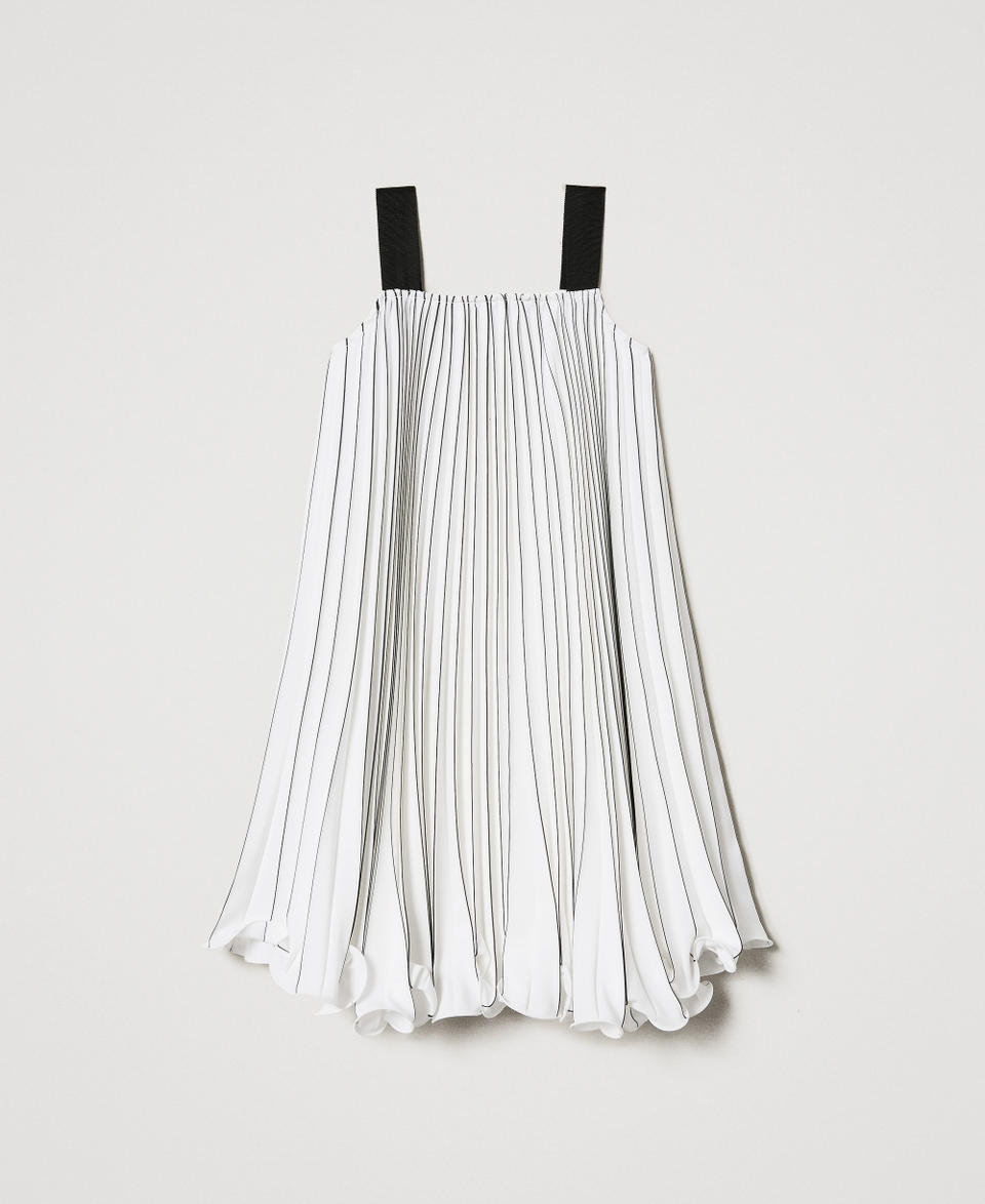 Short pleated dress with print Bicolour "Ice" White / Black Girl 251GJ2QL0_02849_S1