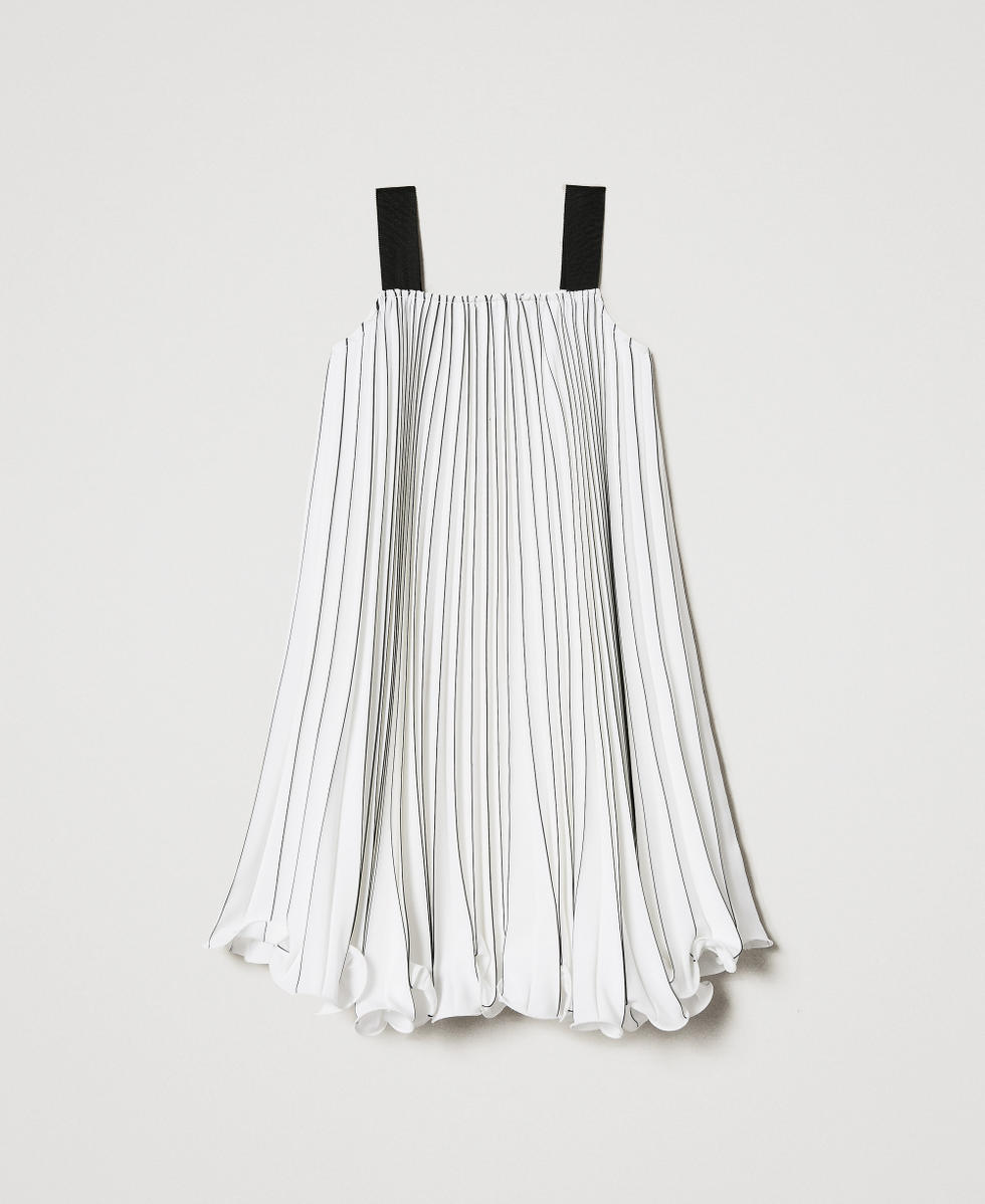 Robe courte pliss&eacute;e avec imprim&eacute; Bicolore Blanc Glace / Noir Fille 251GJ2QL0_02849_S1
