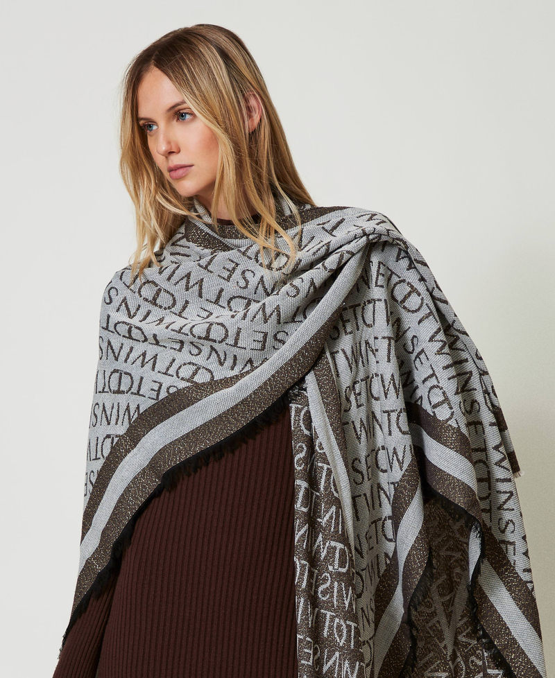 Jacquard poncho with logo Black Woman 242TO504A_00006_04