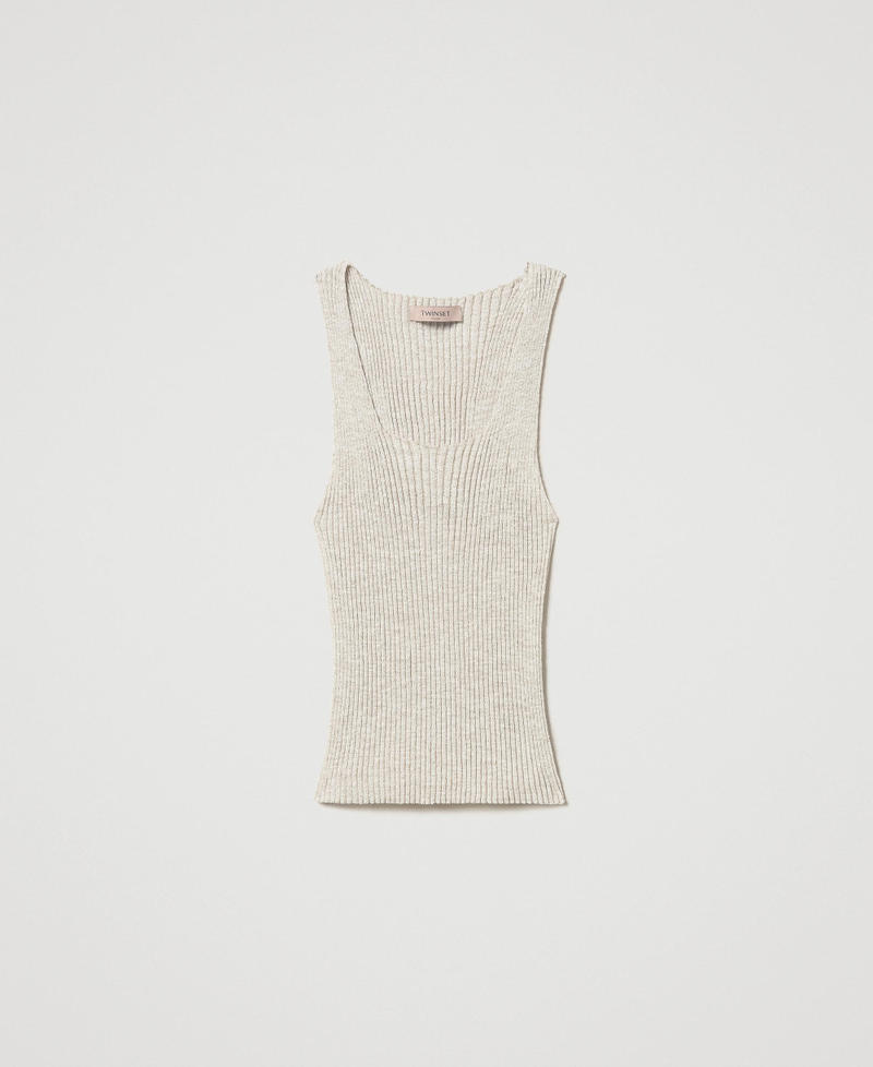 Linen blend knit top Two-tone Snow/Gold Lurex Woman 251TP3370_12326_S0