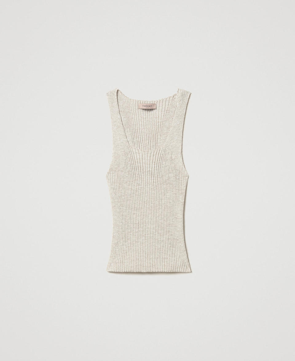 Linen blend knit top Two-tone Snow/Gold Lurex Woman 251TP3370_12326_S0