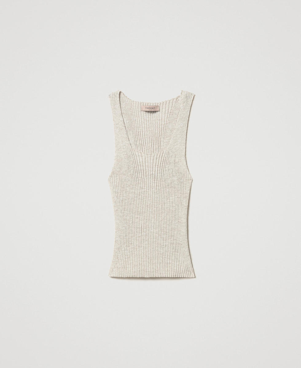 Linen blend knit top