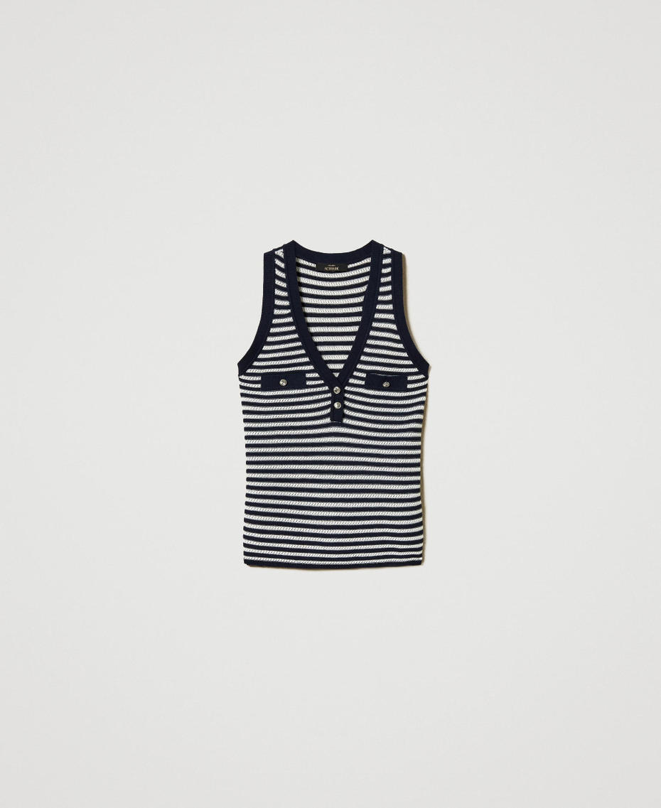 Top in maglia a righe lurex Bicolor Sugar / Deep Blue Donna 251AP3021_12174_S0