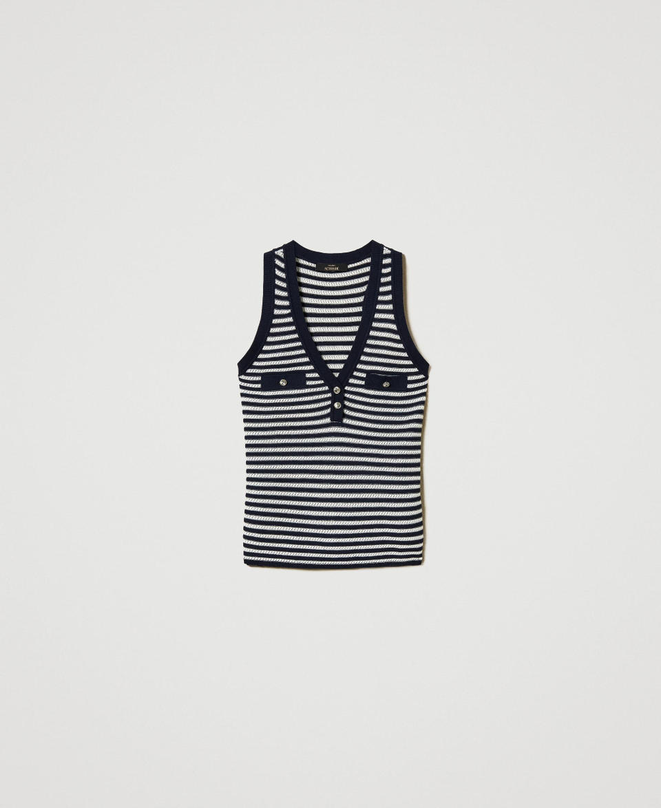 Knit top with lurex stripes Two-tone Sugar/Deep Blue Woman 251AP3021_12174_S0