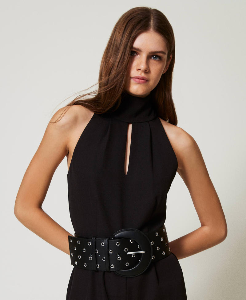 High waist belt with eyelets Black Woman 242AA4070_00006_S0