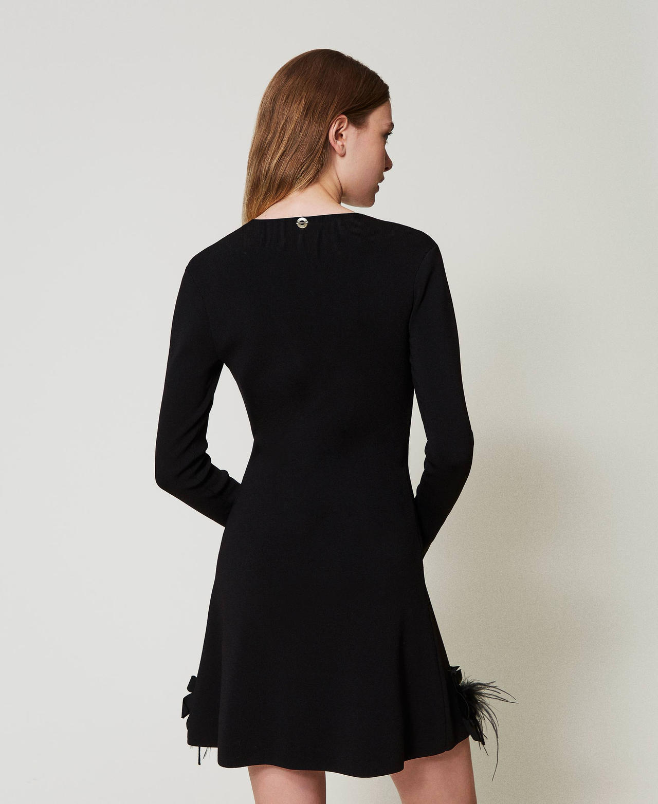 Short knit dress with flowers and feathers Black Woman 242AT3063_00006_03