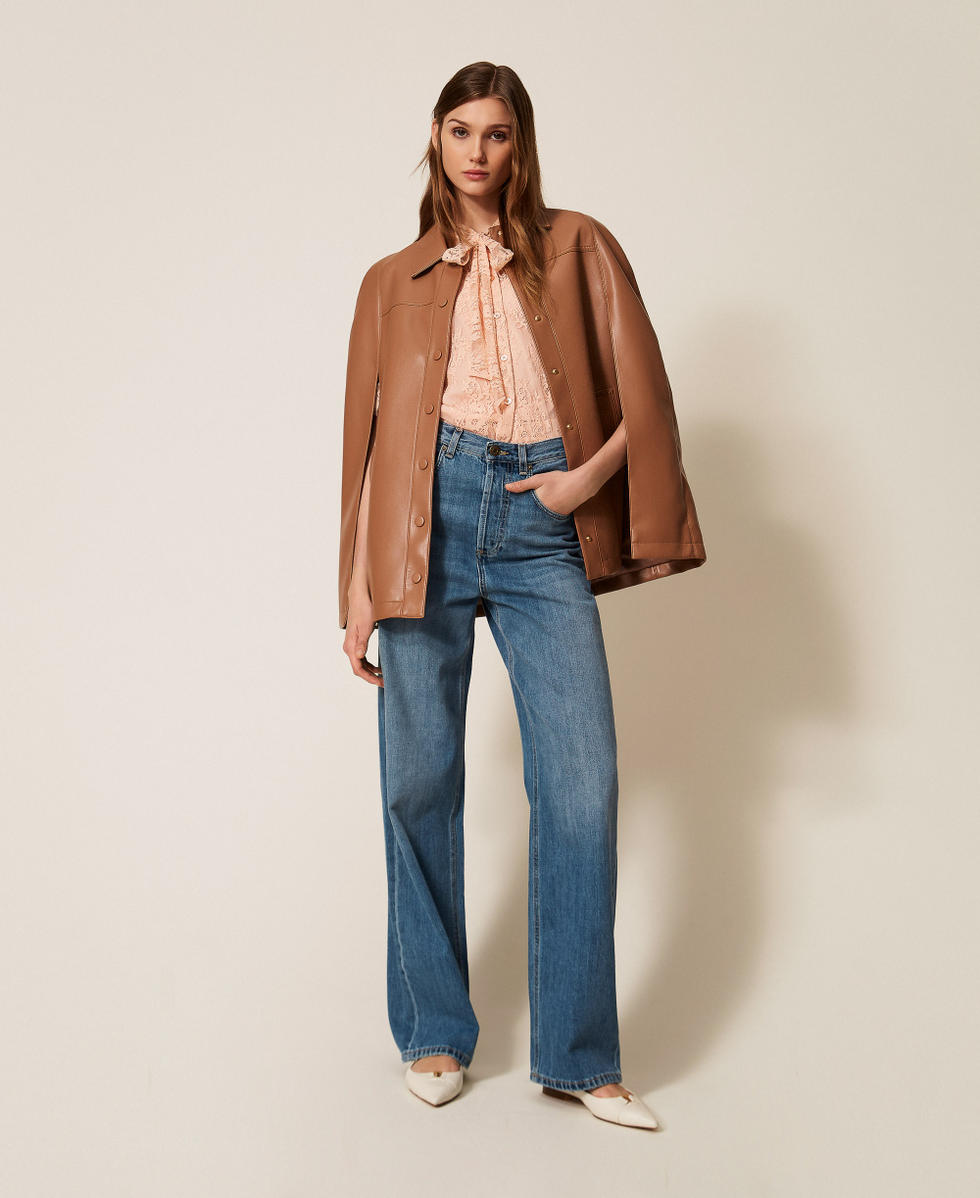 Faux leather cape jacket Caramel Camel Woman 261TP2041_11718_T0