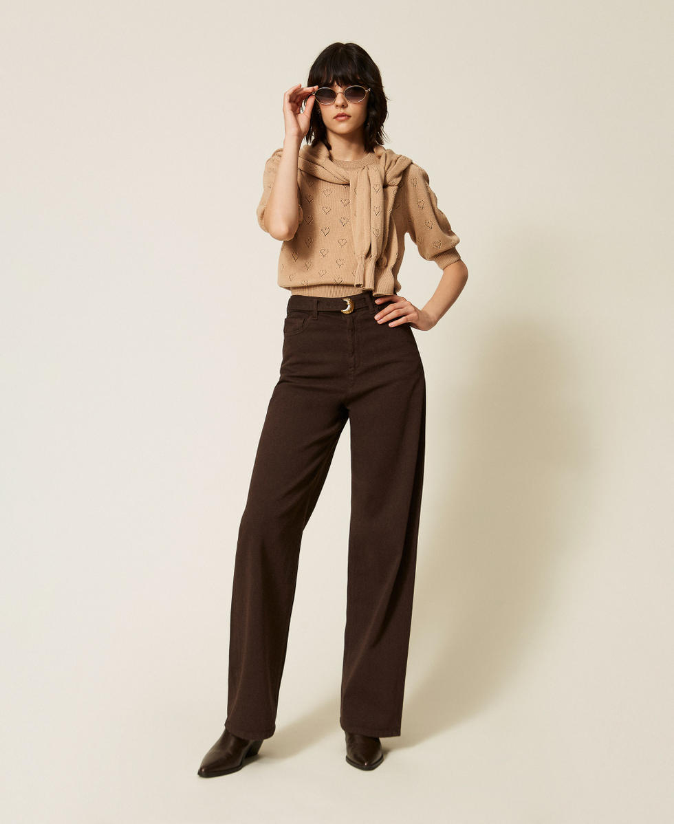 Pull avec motif de c&oelig;urs Marron "Tobacco Brown" Clair Femme 262TP3020_13732_T0
