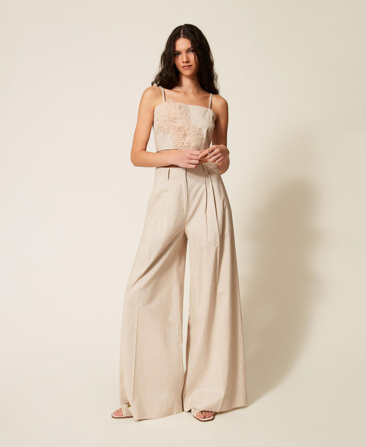 Linen blend trousers with lurex Cashew Beige Lurex Woman 261AT2073_13460_01
