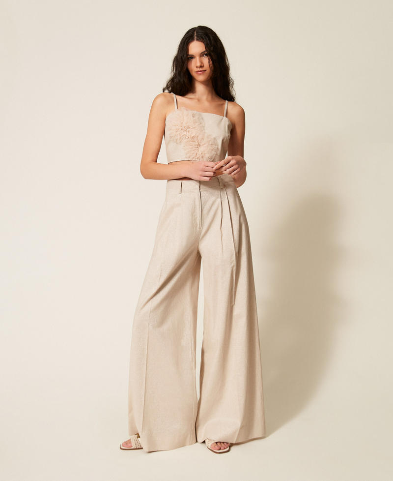 Linen blend trousers with lurex Cashew Beige Lurex Woman 261AT2073_13460_01