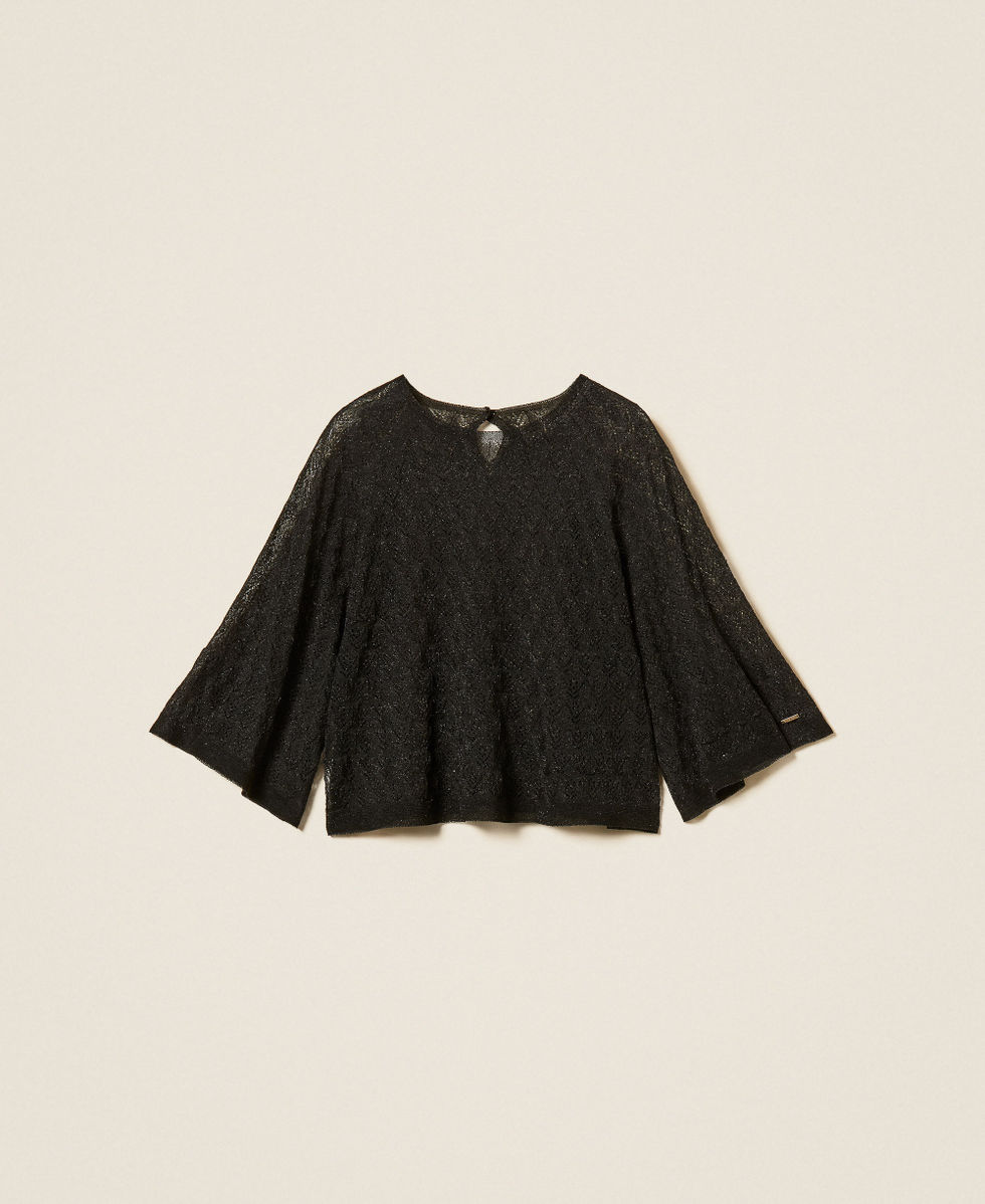 Pull cropped double usage Noir Lurex Femme 262TP3Q31_13597_S0