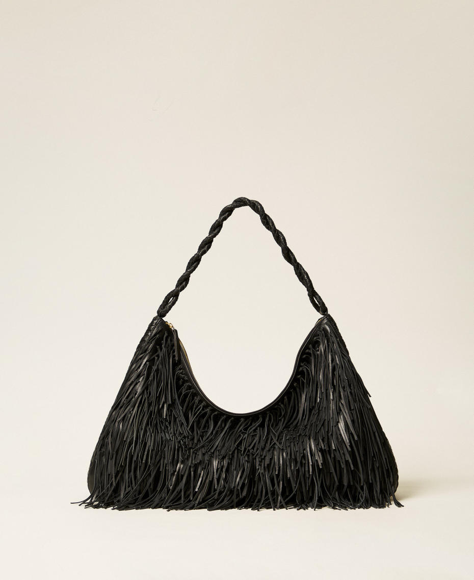 Large 'Liliane' leather bag with fringes Black Woman 252TS8EAA_00006_01