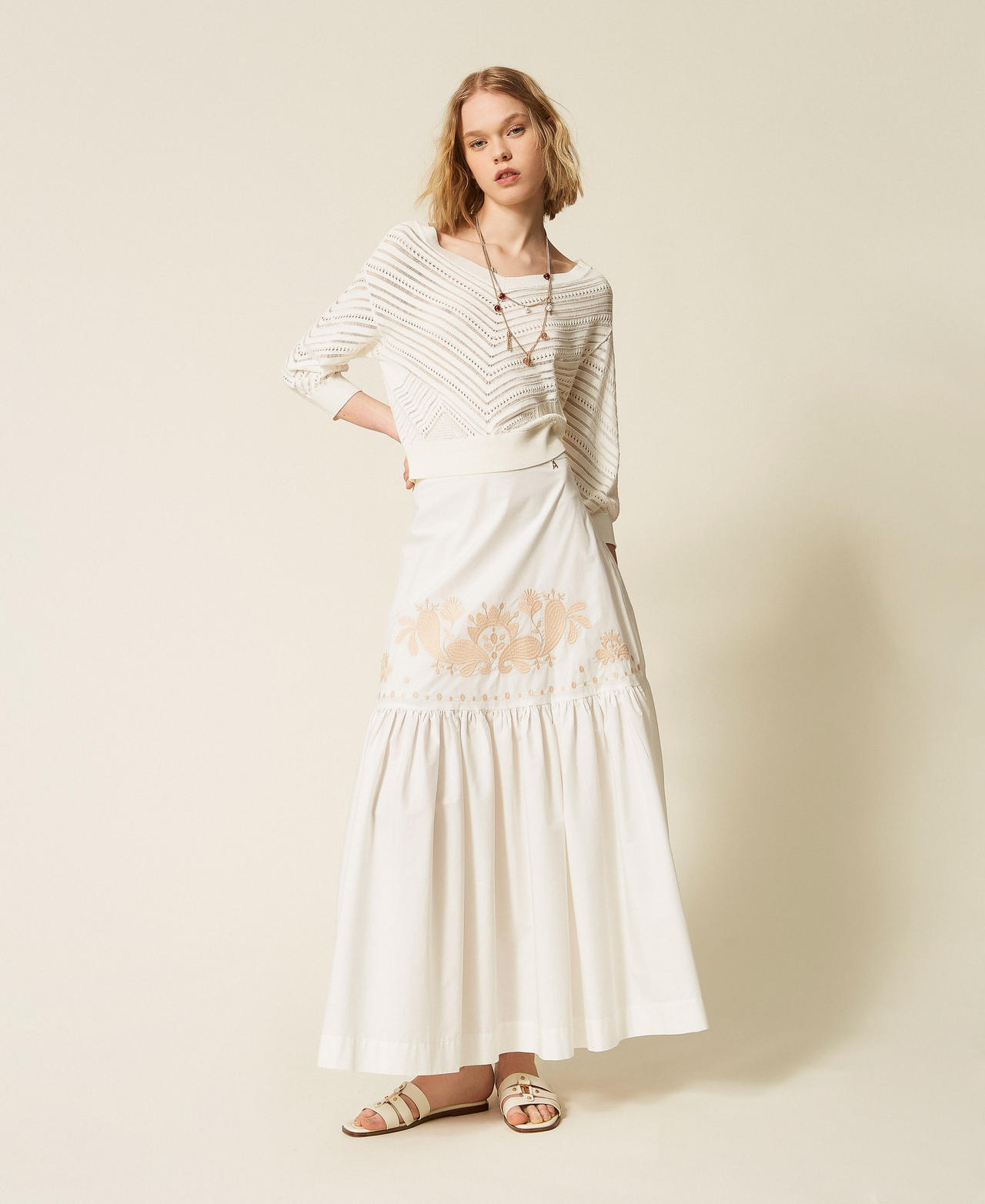 Pullover mit Durchbruchmuster im Zickzack-Design Mattwei&szlig; Frau 261AT3040_00526_01