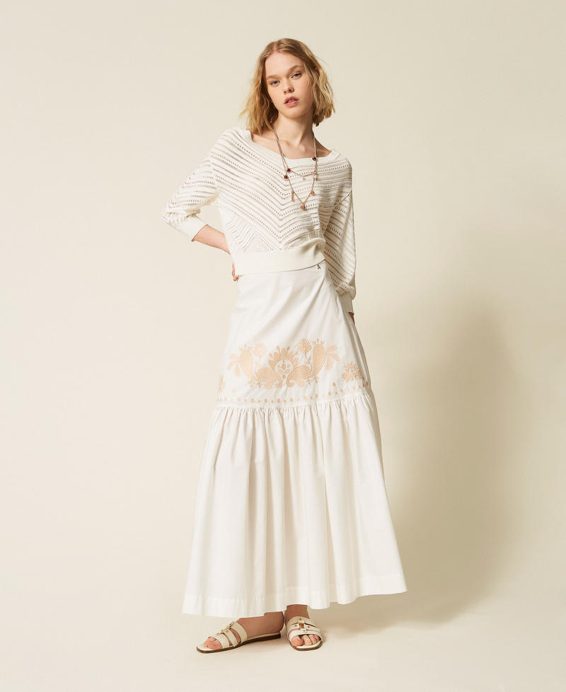 Pullover mit Durchbruchmuster im Zickzack-Design Mattwei&szlig; Frau 261AT3040_00526_01