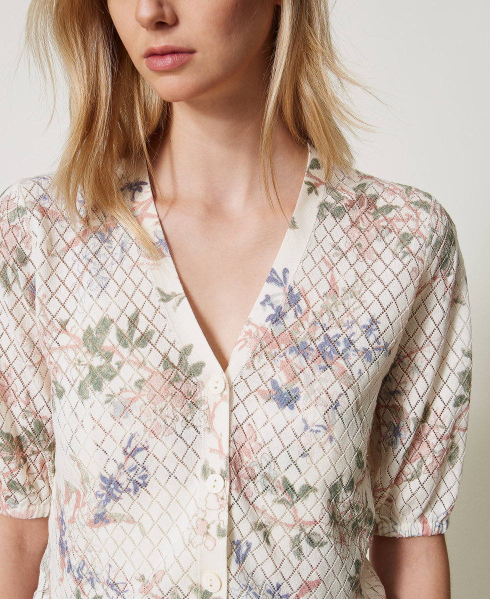 Floral cropped cardigan Multicolour Floral Print Woman 251TT3320_12531_05