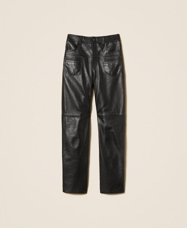 Leather trousers with stitch detail