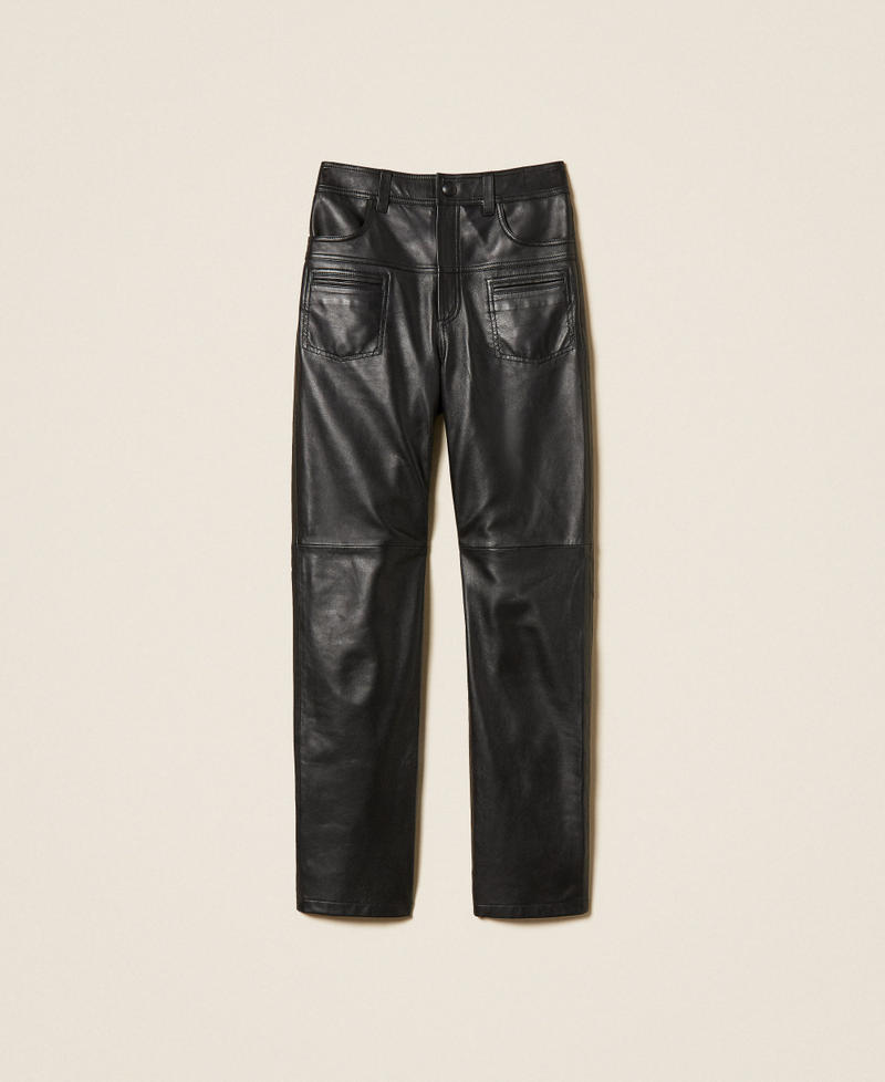 Leather trousers with stitch detail Black Woman 252TS2121_00006_S0