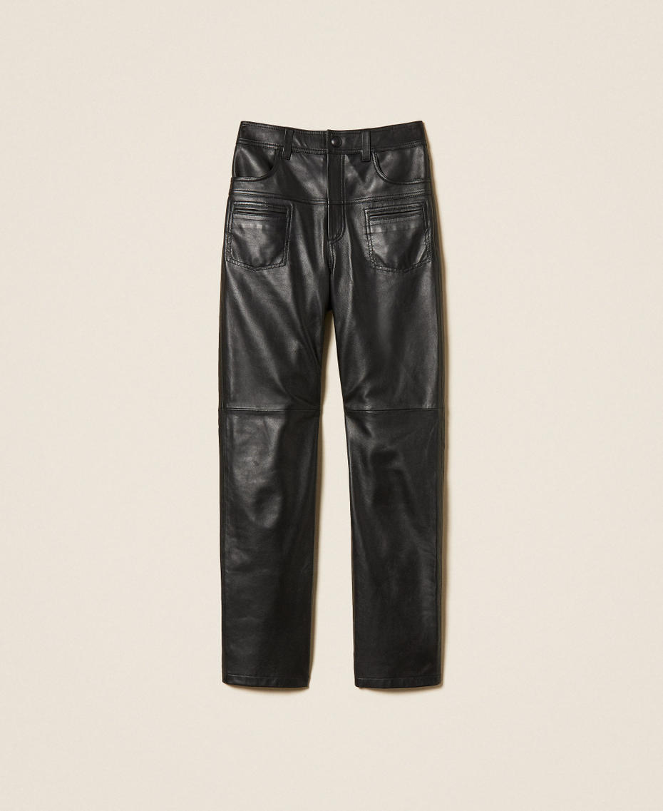 Leather trousers with stitch detail Black Woman 252TS2121_00006_S0