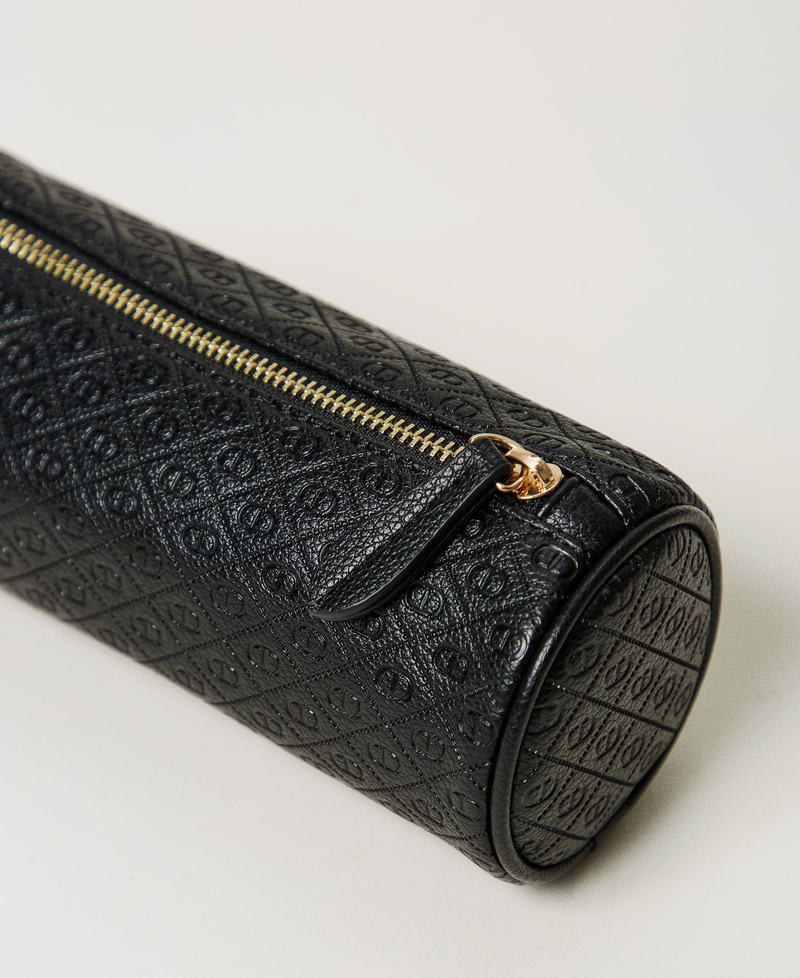 Cylindrical beauty pouch with Oval T logo all over Black Woman 251TH7043_00006_02