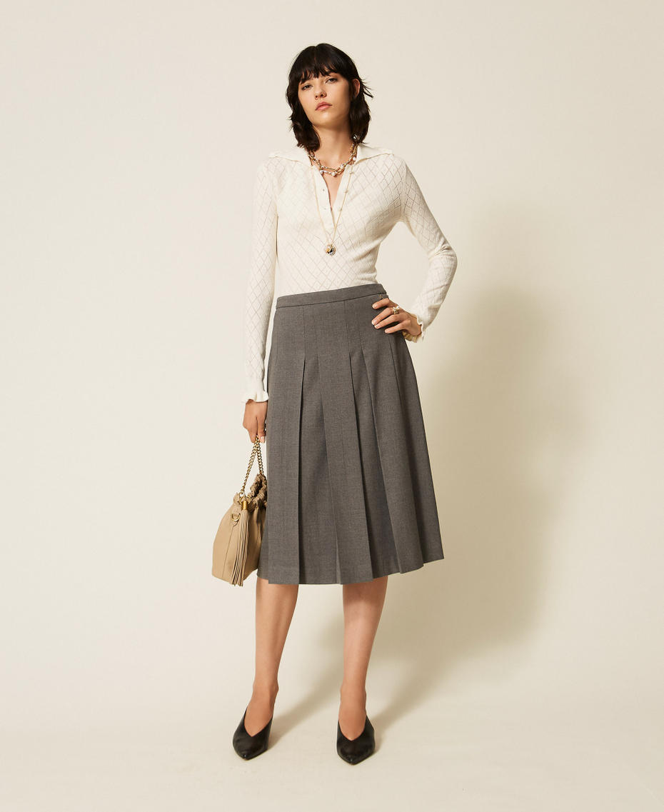 Flannel midi skirt Mid Grey Melange Woman 262AT2213_12838_T0