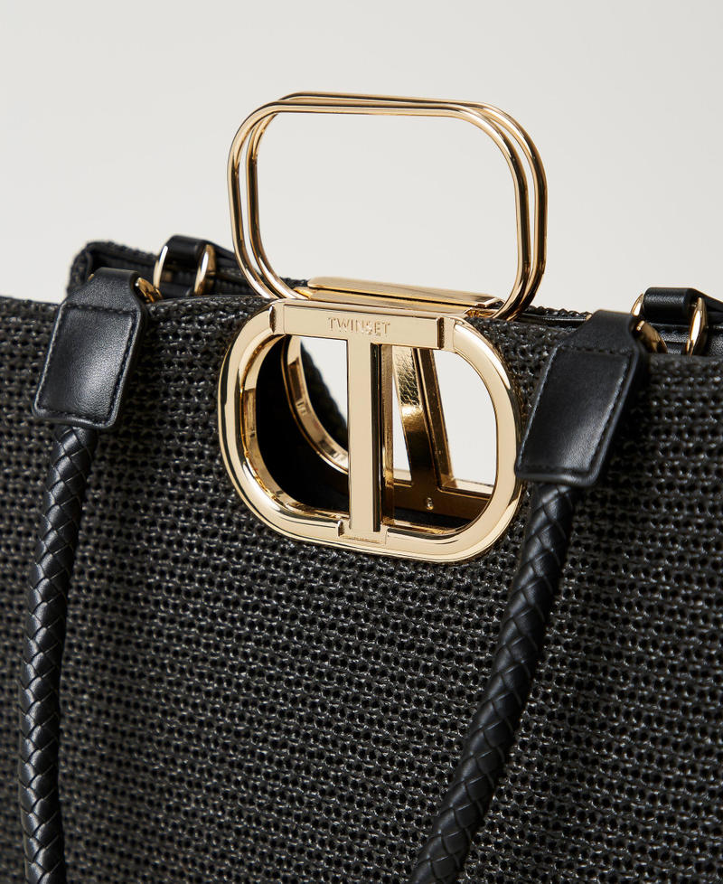 Borsa shopper 'Lila' effetto paglia intrecciata Nero Donna 251TB7240_00006_04