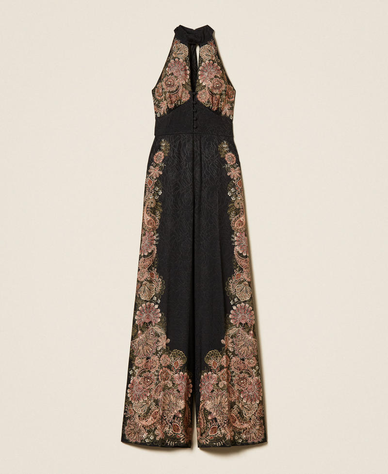 Long jacquard jumpsuit  with print Black/Rust Brown Paisley Print Woman 252TP2044_12742_S0